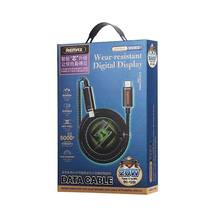 REMAX RC-128i 20W Type-C / USB-C to 8 Pin Intelligent Digital Display Zinc Alloy Braided Charging Data Cable Length: