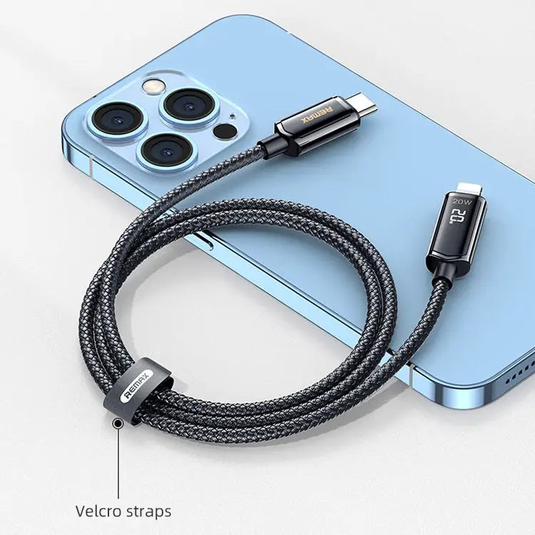 REMAX RC-128i 20W Type-C / USB-C to 8 Pin Intelligent Digital Display Zinc Alloy Braided Charging Data Cable Length:
