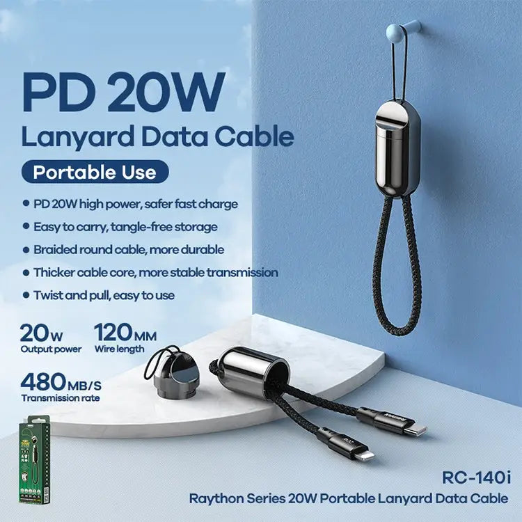 REMAX RC-140i Thor Series PD 20W USB-C / Type-C to 8 Pin Portable Lanyard Data Cable Cable Length: 1.2m - USB-C