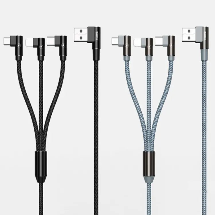 REMAX RC-167th 3 in 1 2.1A USB to 8 Pin + USB-C / Type-C + Micro USB Range Series Elbow Charging Cable Cable Length: 1m
