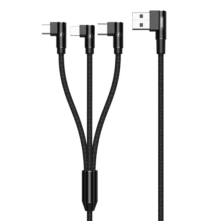 REMAX RC-167th 3 in 1 2.1A USB to 8 Pin + USB-C / Type-C + Micro USB Range Series Elbow Charging Cable Cable Length: 1m