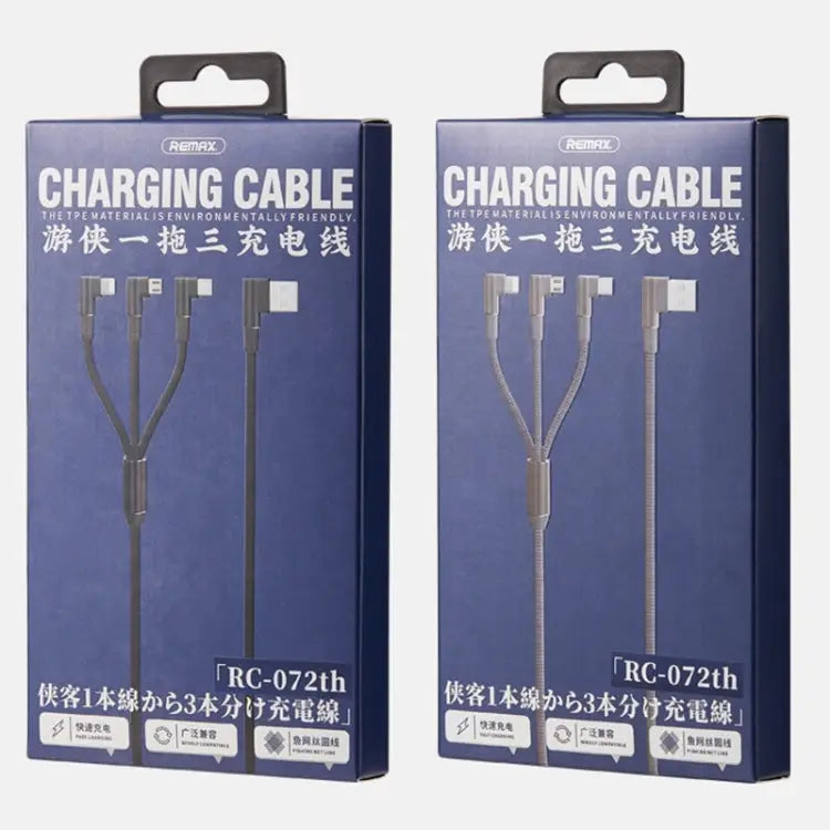 REMAX RC-167th 3 in 1 2.1A USB to 8 Pin + USB-C / Type-C + Micro USB Range Series Elbow Charging Cable Cable Length: 1m