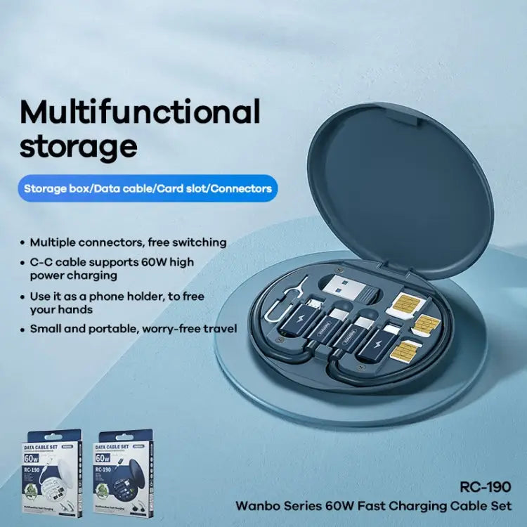 REMAX RC-190 Wanbo Series 60W Fast Charging Cable Multifunction Storage Box Set - White