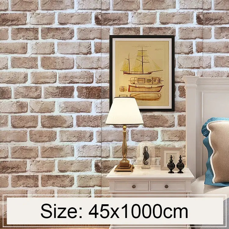 Retro Brick Creative 3D Stone Brick Decoration Wallpaper Stickers Bedroom Living Room Wall Waterproof Wallpaper Roll