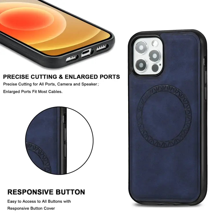Retro Business Round Embossing Magnetic PU + TPU Protective Case For iPhone 12 mini For iPhone 12 / 12 Pro For iPhone
