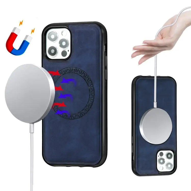 Retro Business Round Embossing Magnetic PU + TPU Protective Case For iPhone 12 mini For iPhone 12 / 12 Pro For iPhone