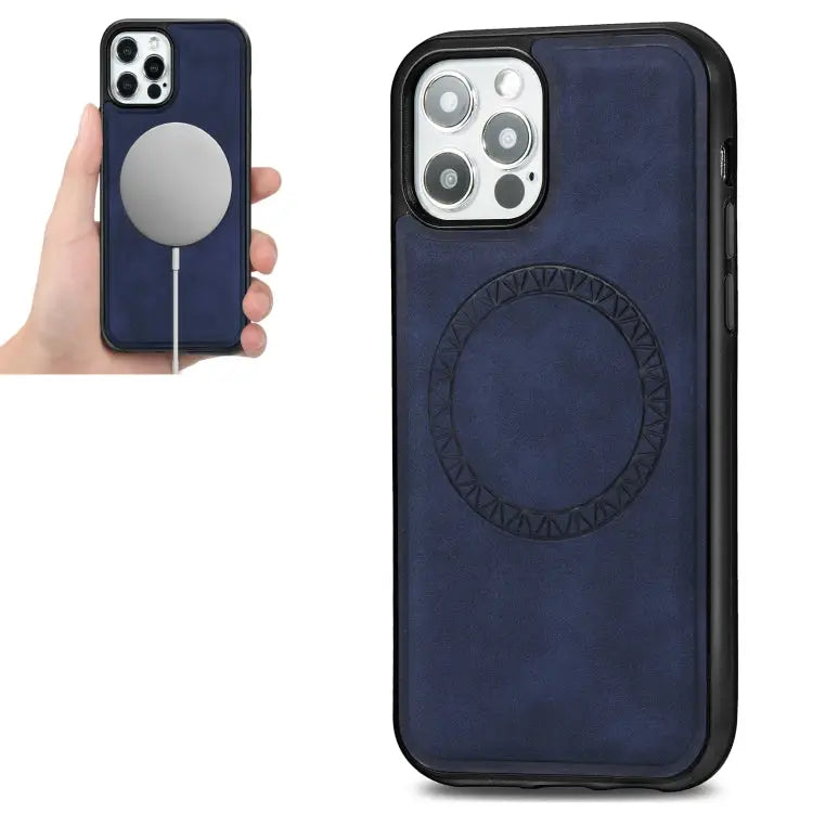 Retro Business Round Embossing Magnetic PU + TPU Protective Case For iPhone 12 mini For iPhone 12 / 12 Pro For iPhone