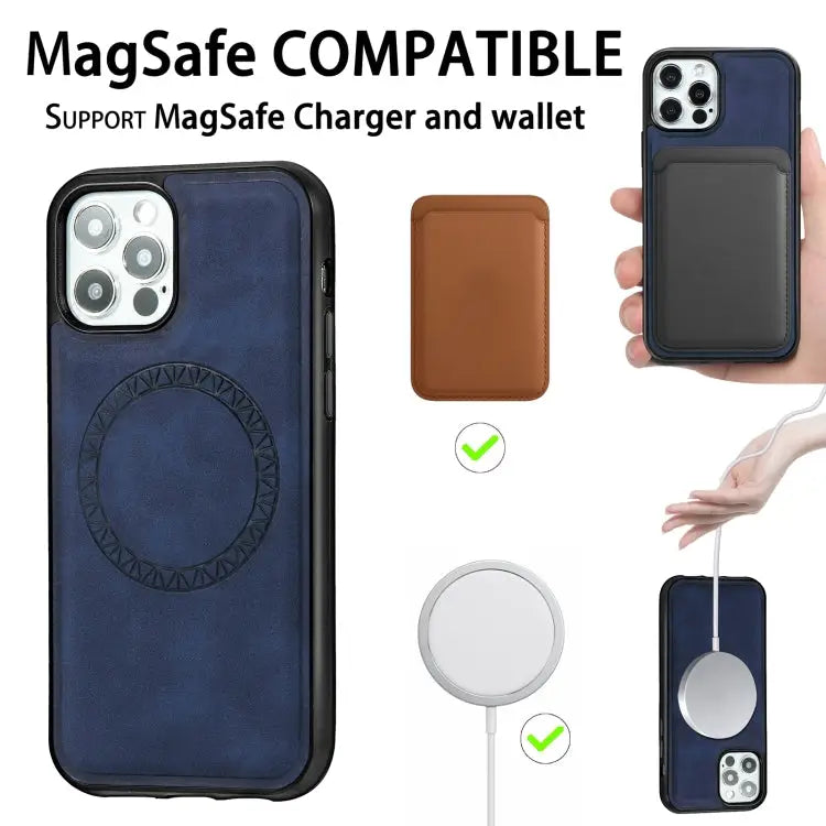 Retro Business Round Embossing Magnetic PU + TPU Protective Case For iPhone 12 mini For iPhone 12 / 12 Pro For iPhone