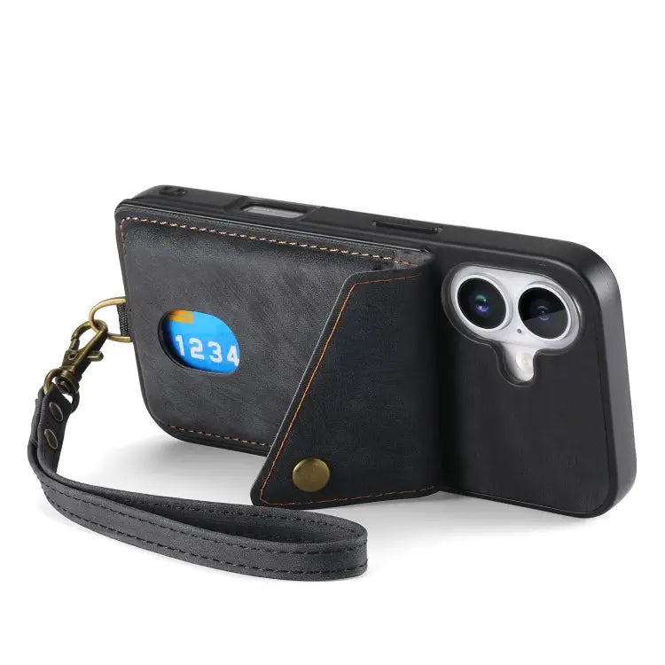Retro Card Wallet Fold Leather Phone Case with Strap - Apple Accessories