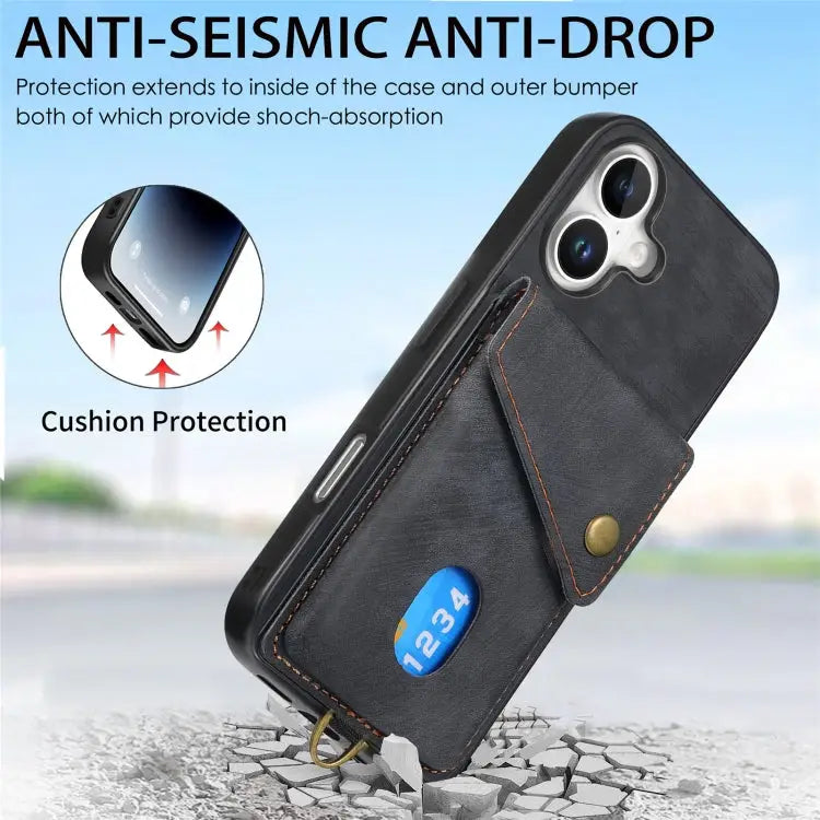 Retro Card Wallet Fold Leather Phone Case with Strap - Apple Accessories