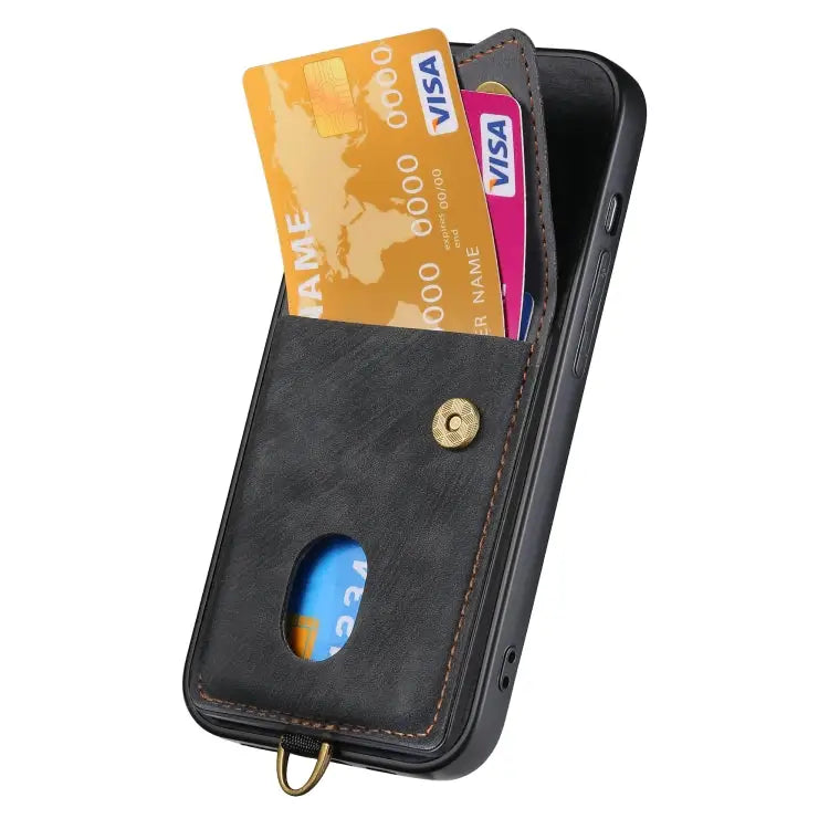 Retro Card Wallet Fold Leather Phone Case with Strap - Apple Accessories