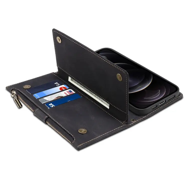 Retro Frosted Horizontal Flip Leather Case with Holder & Card Slot & Wallet & Zipper Pocket & Lanyard For iPhone 13 Pro