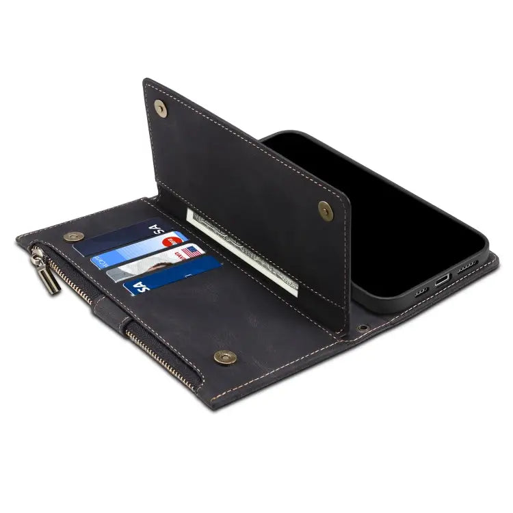 Retro Frosted Horizontal Flip Leather Case with Holder & Card Slot & Wallet & Zipper Pocket & Lanyard For iPhone 12