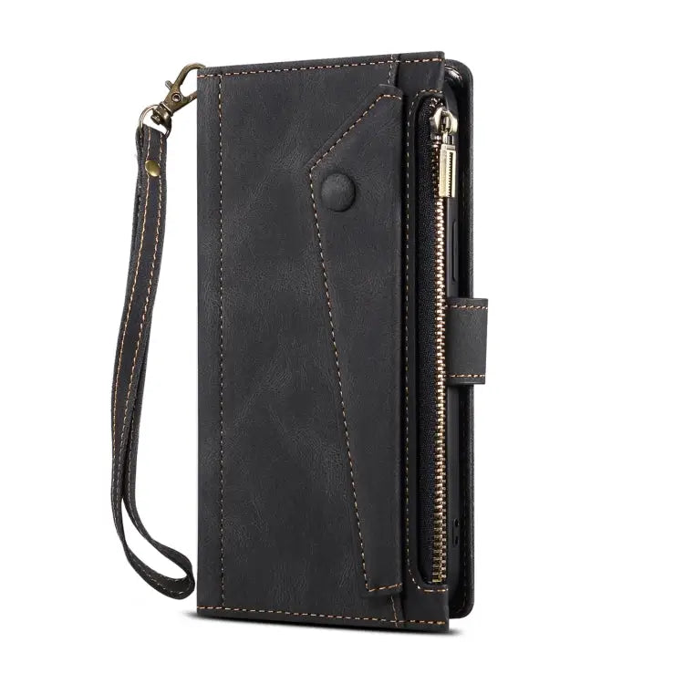 Retro Frosted Horizontal Flip Leather Case with Holder & Card Slot & Wallet & Zipper Pocket & Lanyard For iPhone 13 Pro
