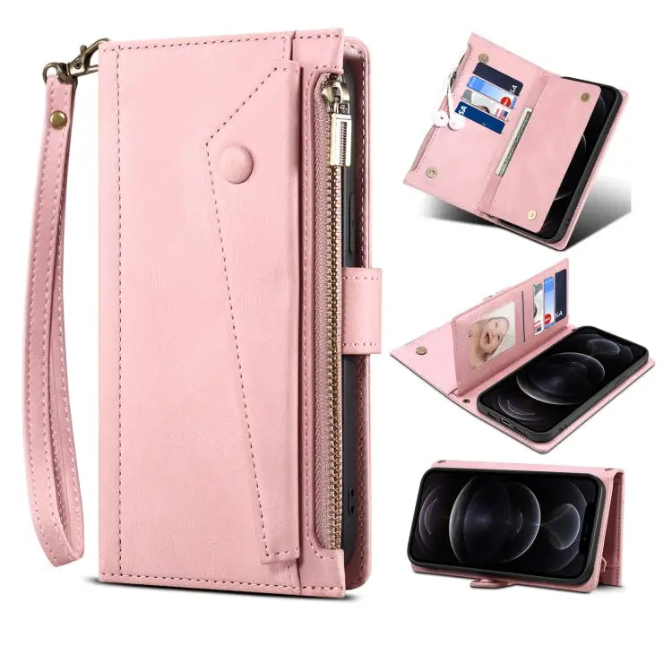 Retro Frosted Horizontal Flip Leather Case with Holder & Card Slot & Wallet & Zipper Pocket & Lanyard For iPhone 12