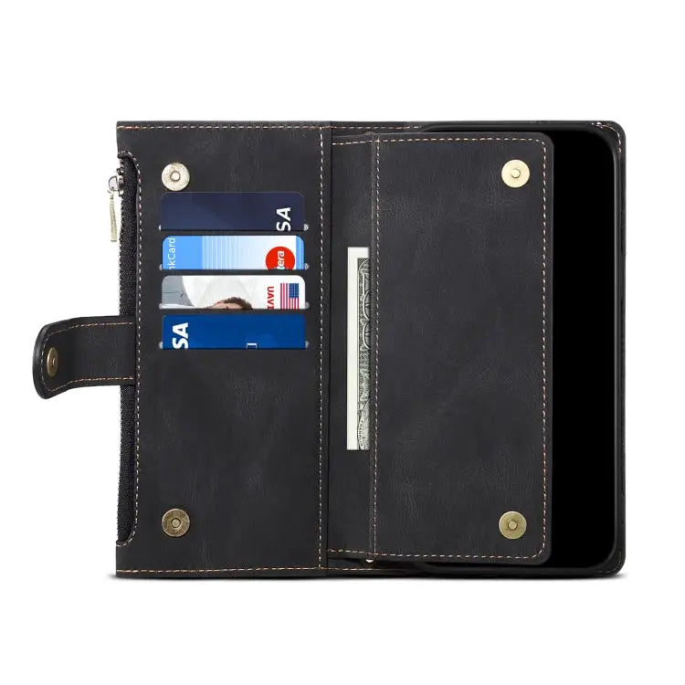 Retro Frosted Horizontal Flip Leather Case with Holder & Card Slot & Wallet & Zipper Pocket & Lanyard For iPhone 12