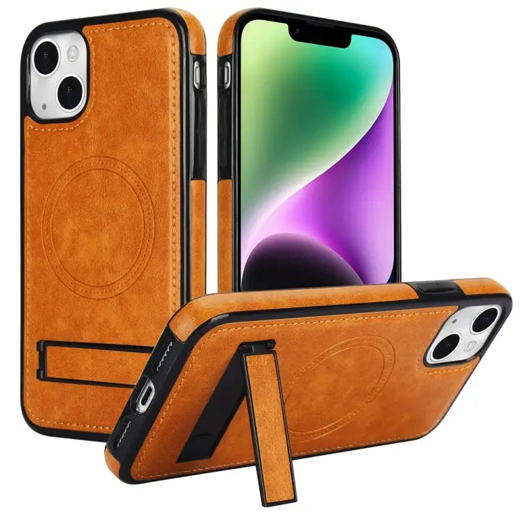 Retro Leather Invisible Stand MagSafe Phone Case For iPhone 15 For iPhone 14 Plus For iPhone 14 - For iPhone 14