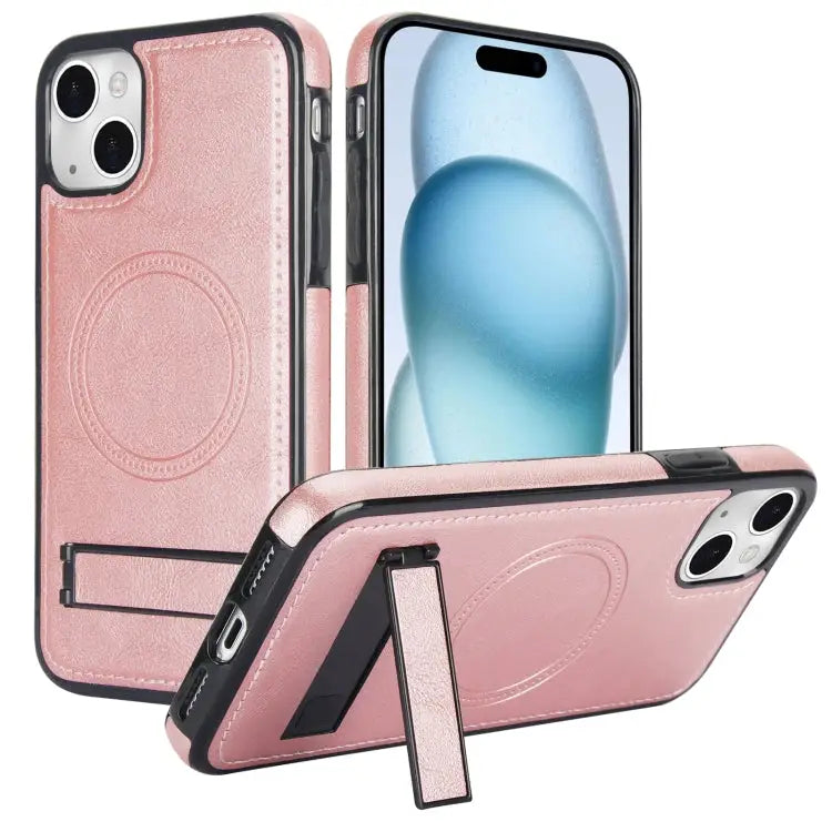 Retro Leather Invisible Stand MagSafe Phone Case For iPhone 15 For iPhone 14 Plus For iPhone 14 - For iPhone 15 / Rose