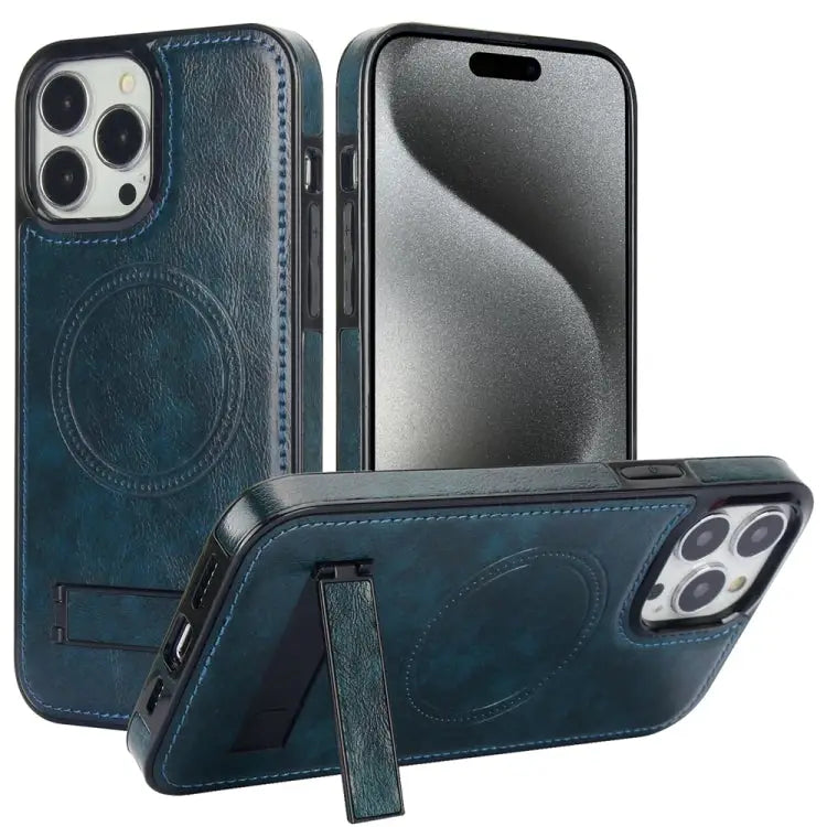 Retro Leather Invisible Stand MagSafe Phone Case For iPhone 15 Pro Max For iPhone 15 Pro For iPhone 15 Plus