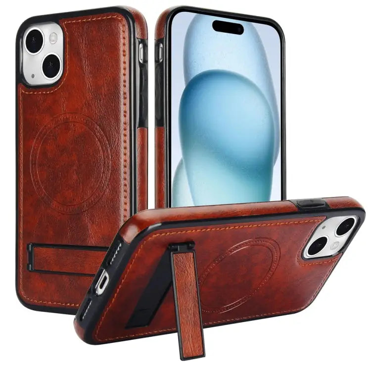 Retro Leather Invisible Stand MagSafe Phone Case For iPhone 15 Pro Max For iPhone 15 Pro For iPhone 15 Plus