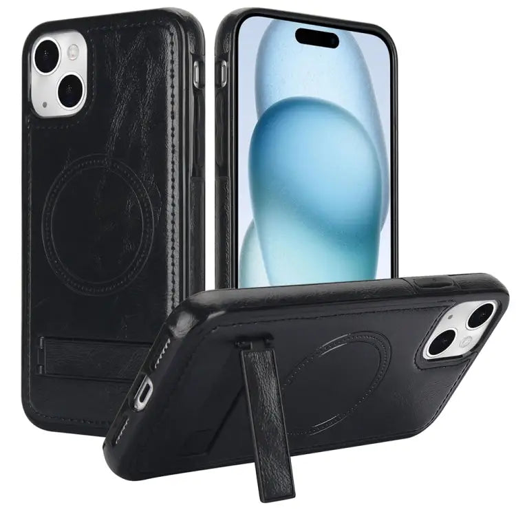 Retro Leather Invisible Stand MagSafe Phone Case For iPhone 15 Pro Max For iPhone 15 Pro For iPhone 15 Plus