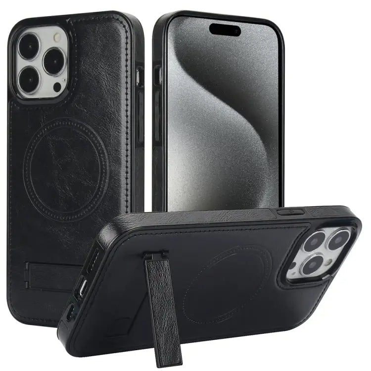 Retro Leather Invisible Stand MagSafe Phone Case For iPhone 15 Pro Max For iPhone 15 Pro For iPhone 15 Plus