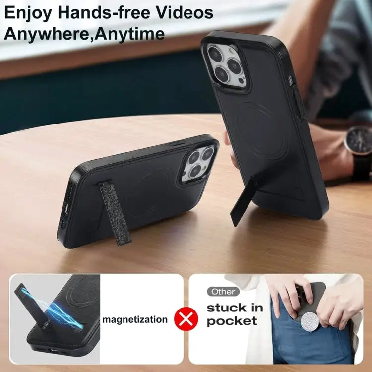 Retro Leather Invisible Stand MagSafe Phone Case For iPhone 15 Pro Max For iPhone 15 Pro For iPhone 15 Plus - Apple
