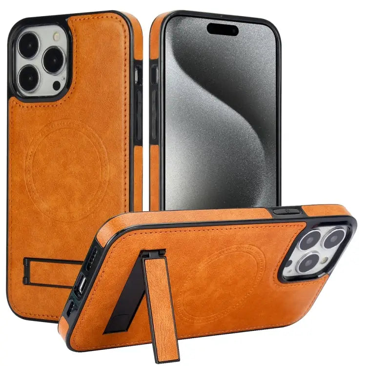 Retro Leather Invisible Stand MagSafe Phone Case For iPhone 15 Pro Max For iPhone 15 Pro For iPhone 15 Plus