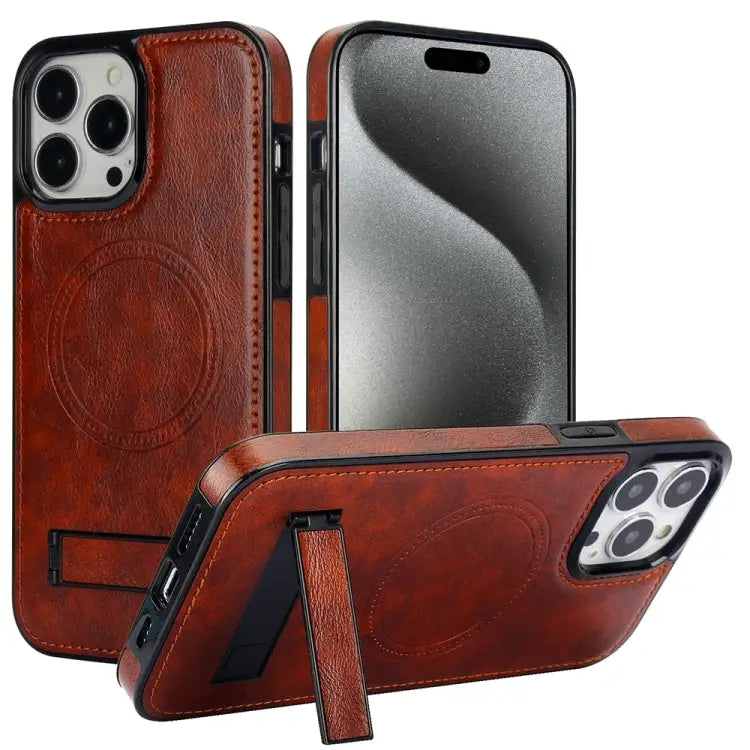 Retro Leather Invisible Stand MagSafe Phone Case For iPhone 15 Pro Max For iPhone 15 Pro For iPhone 15 Plus
