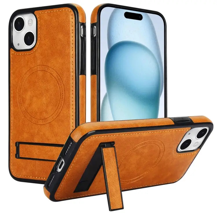 Retro Leather Invisible Stand MagSafe Phone Case For iPhone 15 Pro Max For iPhone 15 Pro For iPhone 15 Plus