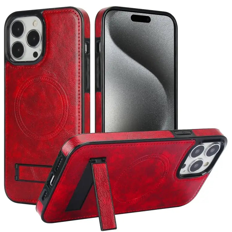 Retro Leather Invisible Stand MagSafe Phone Case For iPhone 15 Pro Max For iPhone 15 Pro For iPhone 15 Plus