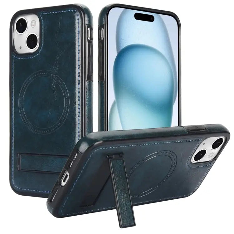 Retro Leather Invisible Stand MagSafe Phone Case For iPhone 15 Pro Max For iPhone 15 Pro For iPhone 15 Plus