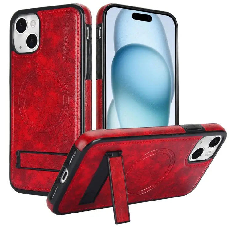 Retro Leather Invisible Stand MagSafe Phone Case For iPhone 15 Pro Max For iPhone 15 Pro For iPhone 15 Plus