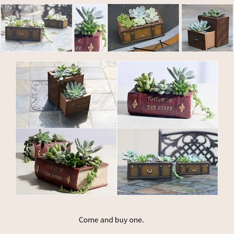 Retro Literature Book Pots Multi-meat Plant Bonsai Micro-landscape Vintage Book Flower Pot Planter for Flower Cacti