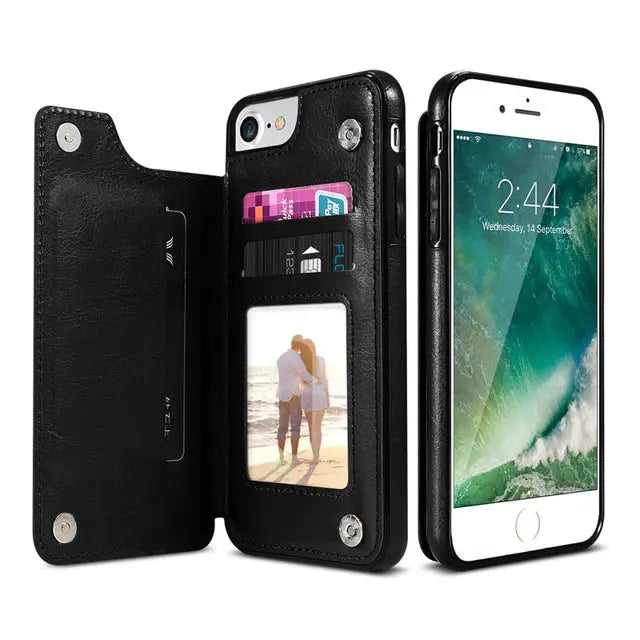 Retro PU Leather Case Multi Card Holders Phone Cases for iPhone 6 Plus & 6s Plus - iPhone 6 Plus / Black