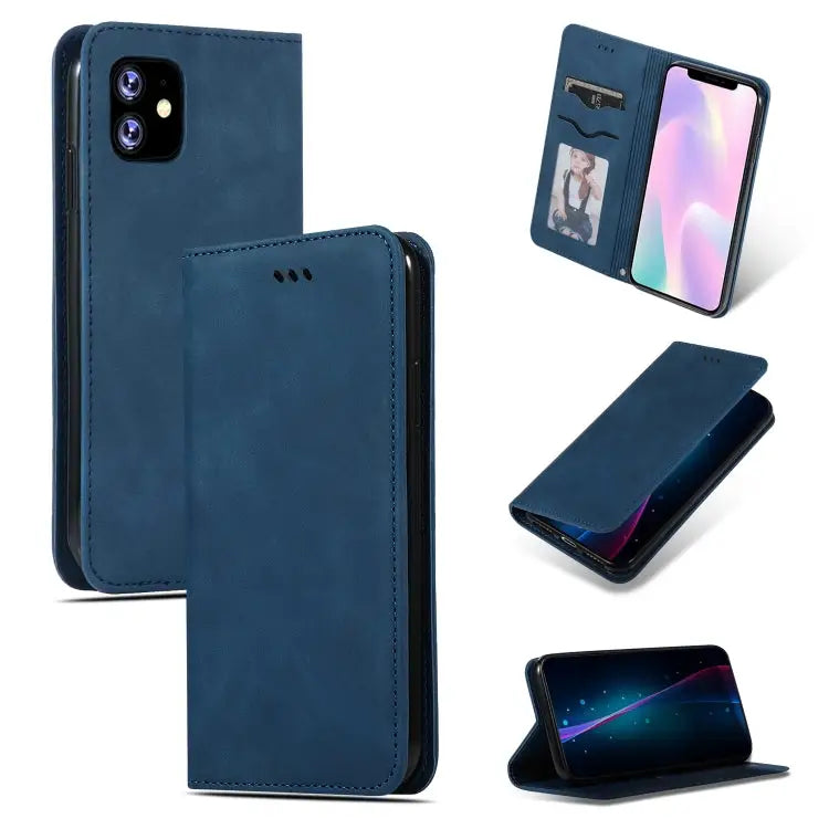 Retro Skin Feel Business Magnetic Horizontal Flip Leather Case for iPhone XIR 2019 For iPhone 11 - For iPhone 11 / Navy
