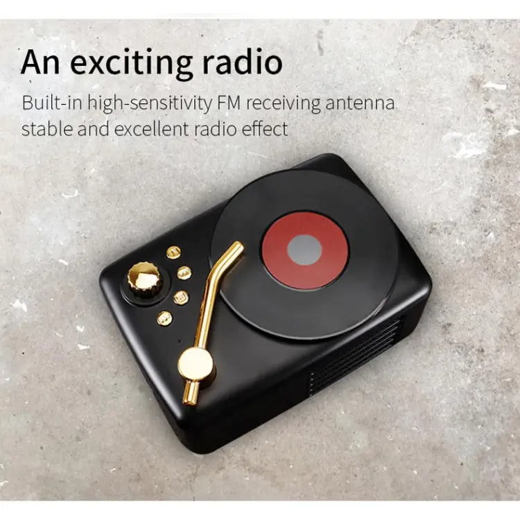 Retro style,built-in high-sensitivity FM receiving antenna,long-term voyage T12 (Black) - T12 (Black)