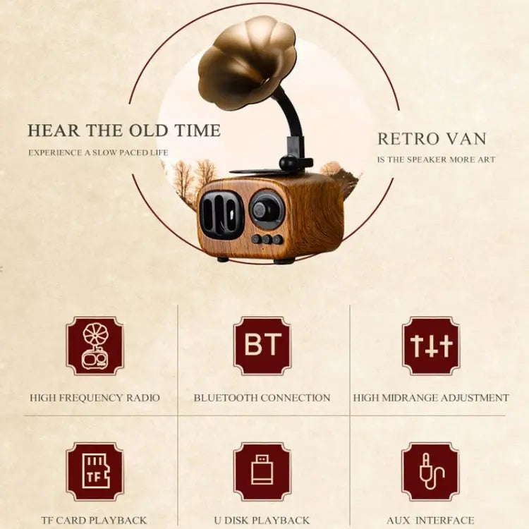 Retro Wood Portable Mini Bluetooth Speaker Wireless Loudspeaker Outdoor Speaker Sound System TF FM Radio Music