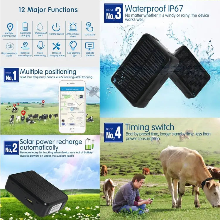 RF-V34 Sheep Cow Cattle Livestock IP67 Waterproof Solar GSM GPS WiFi Tracking without Fixed Bottom Plate Support Voice