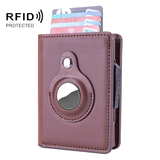 RFID Automatic Pop-Up Card Holder Multi-Function Locator Wallet For AirTag - x-80 Brown / Brown