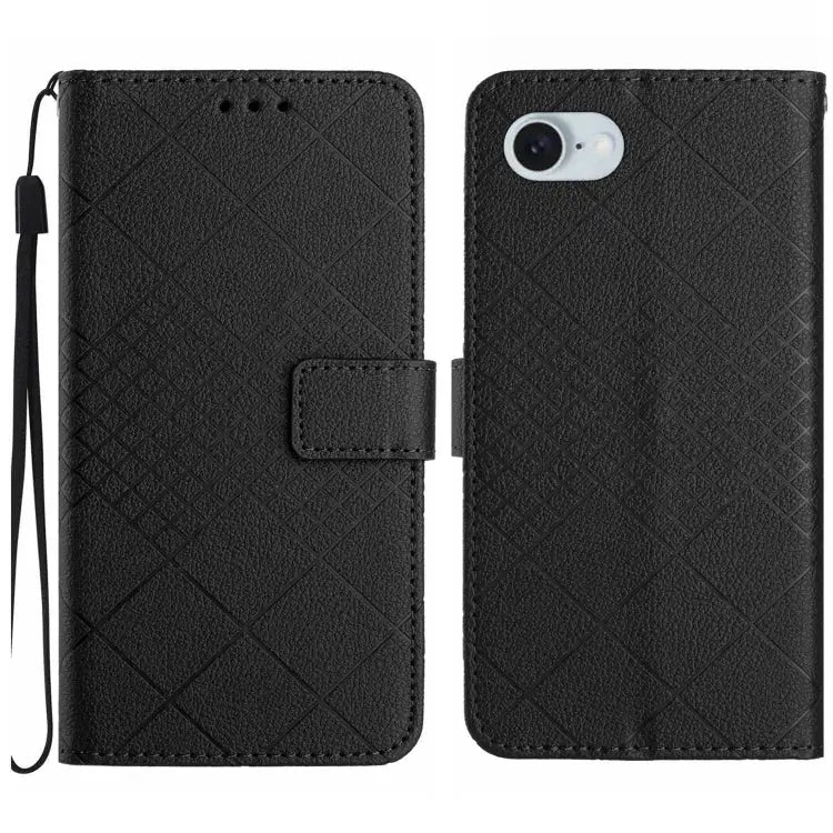 Rhombic Grid Texture Leather Phone Case - For iPhone SE 2024 / Black