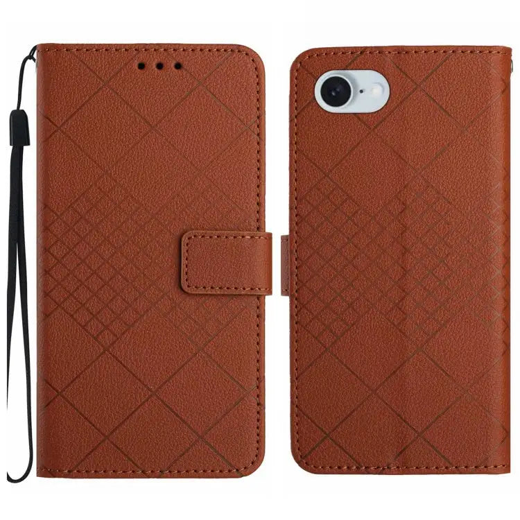 Rhombic Grid Texture Leather Phone Case - For iPhone SE 2024 / Brown