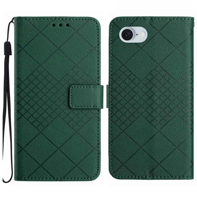Rhombic Grid Texture Leather Phone Case - For iPhone SE 2024 / Green