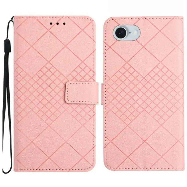 Rhombic Grid Texture Leather Phone Case - For iPhone SE 2024 / Pink