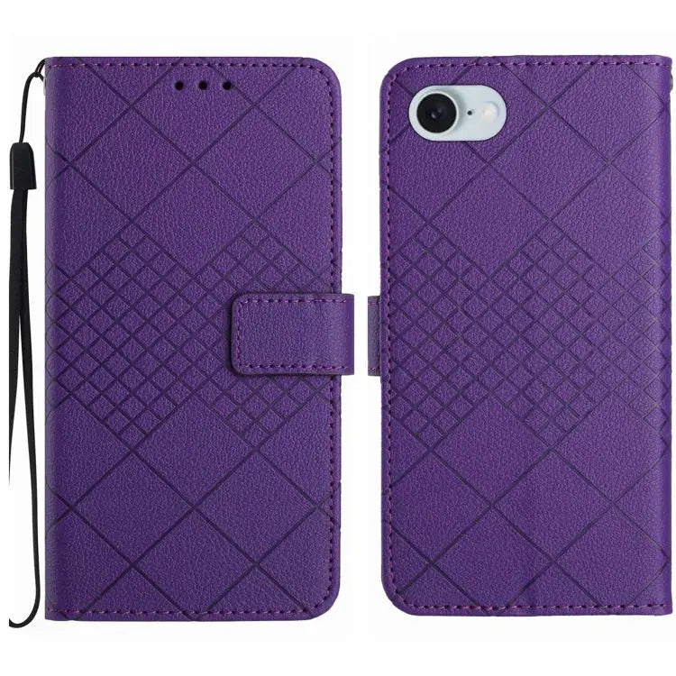 Rhombic Grid Texture Leather Phone Case - For iPhone SE 2024 / Purple