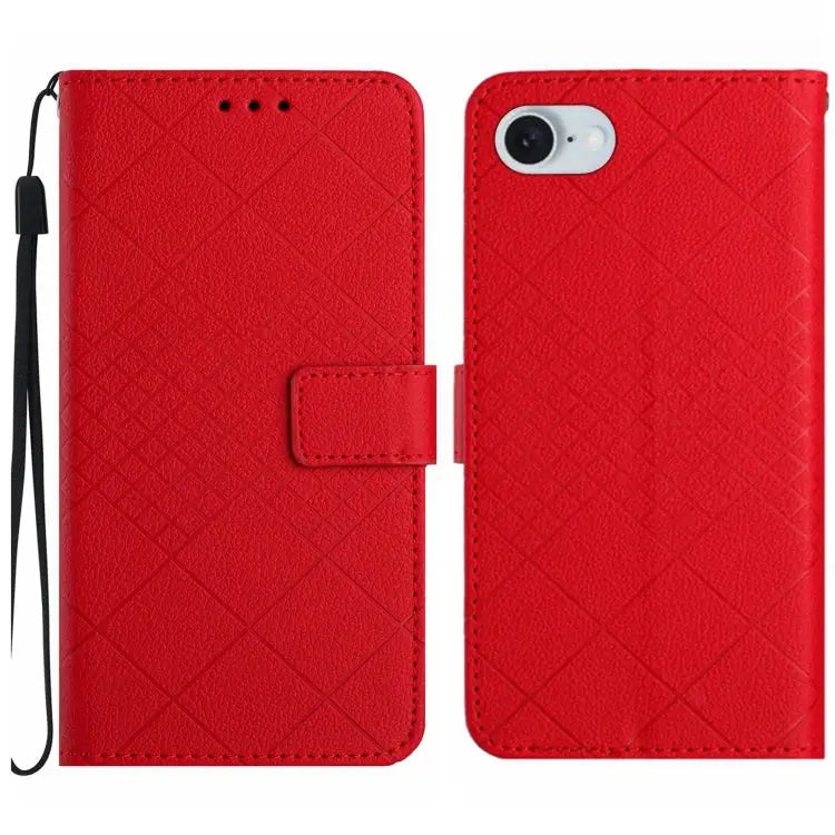 Rhombic Grid Texture Leather Phone Case - For iPhone SE 2024 / Red