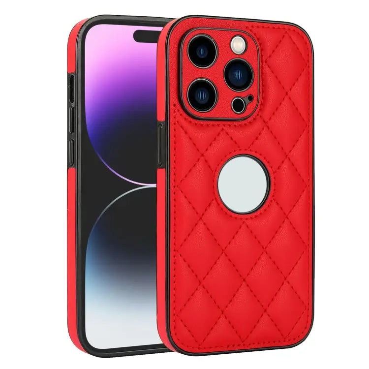 Rhombic Leather Back Cover Phone Case For iPhone 12 Pro Max For iPhone 12 Pro - For iPhone 12 Pro Max / Red - Apple