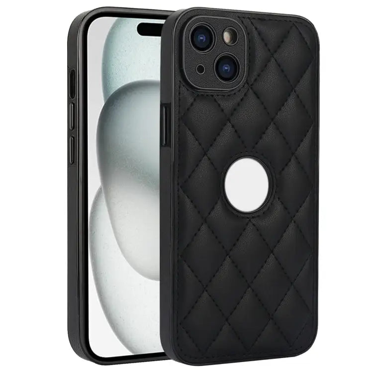 Rhombic Leather Back Cover Phone Case For iPhone 13 Pro For iPhone 13 For iPhone 12 - For iPhone 13 / Black - Apple