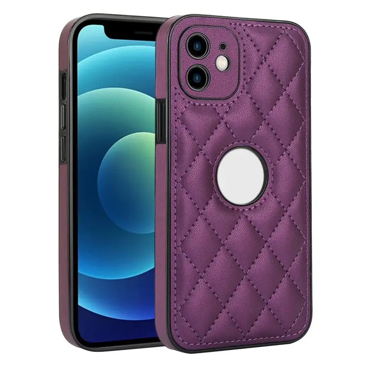 Rhombic Leather Back Cover Phone Case For iPhone 13 Pro For iPhone 13 For iPhone 12 - For iPhone 12 / Dark Purple