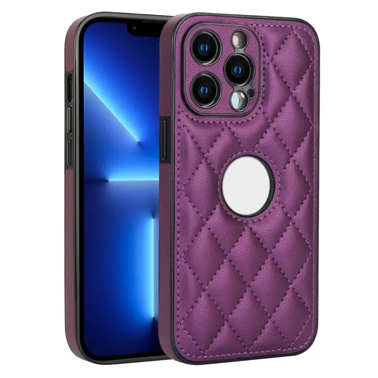 Rhombic Leather Back Cover Phone Case For iPhone 13 Pro For iPhone 13 For iPhone 12 - For iPhone 13 Pro / Dark Purple